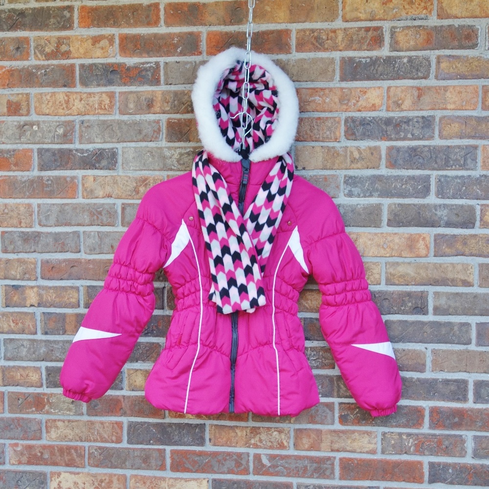 London Fog M 10/12 Pink Winter Jacket with Scarf